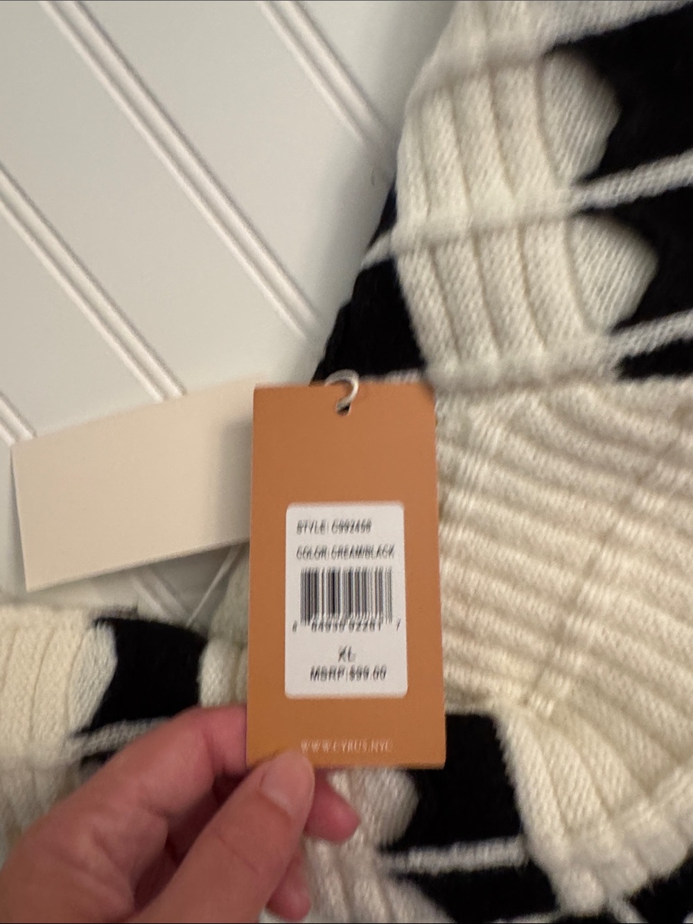 NWT Cyrus Chunky Textured Windowpane Crewneck Sweater XL Cream Black - Picture 8 of 9